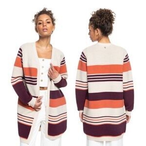 Roxy Above The Sun Colorblock Chunky Ribbed Knit Oversized Cardigan Sweater XS